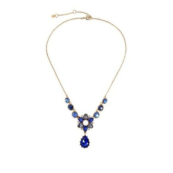 Blue Crystal Pearl Floral Vintage Gold Pendant Statement Necklace - Picture 1 of 7